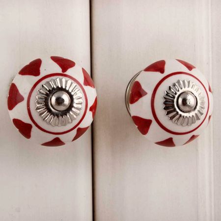White Red Heart Ceramic Knob